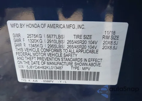 2019 Acura Mdx Advance Pkg from USA, damaged, VIN 5J8YD4H82KL013487